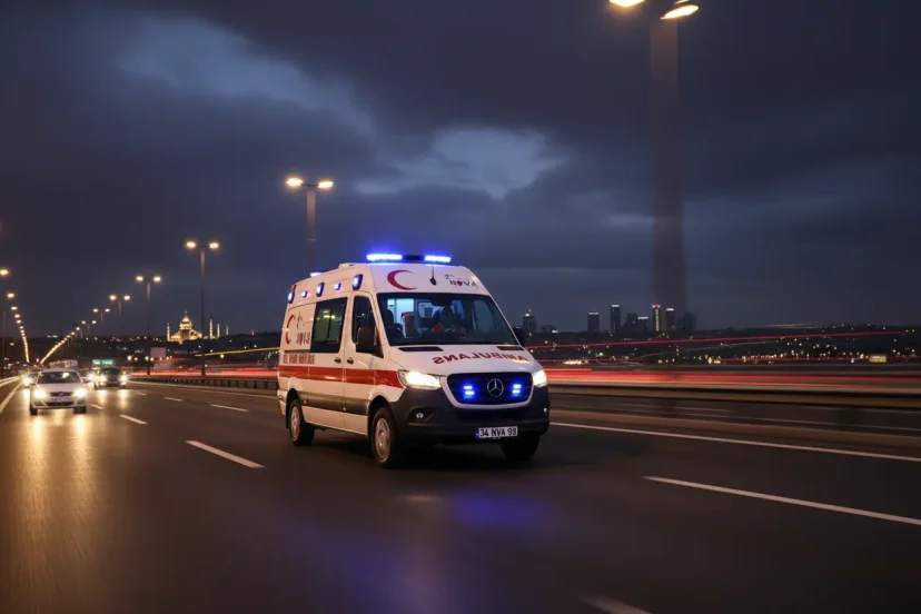 Ambulance Safety and Warning Signs on Night Highway